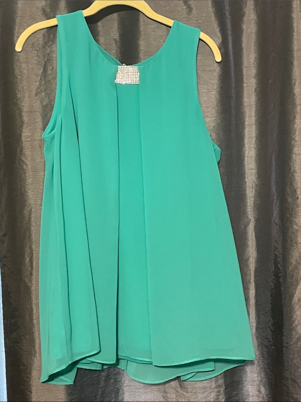 MSK Teal Sleeveless Chiffon Tank with Rhinestone Detail